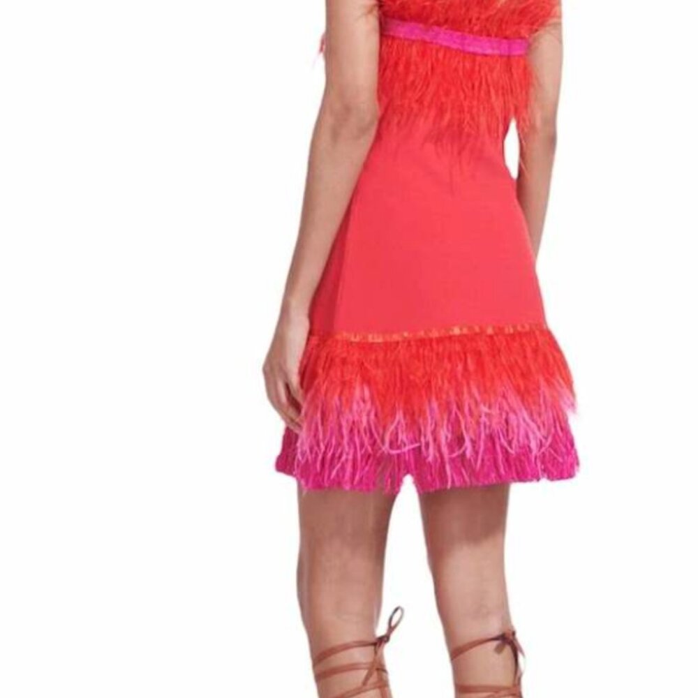 ❤️🔥 STAUD Etta Dress | Size S | Blood Orange Feather Mini ❤️🔥 - Picture 2 of 9